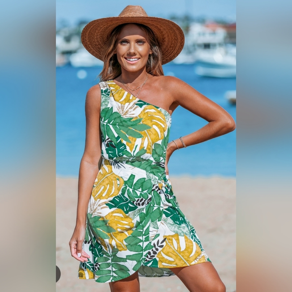 Cupshe One-Shoulder Tropical Leaf Dress
